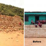 The old school (right) was reduced to a pile of rubble in the quake